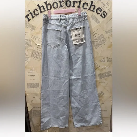 Free People SER.O.YA Blythe Jeans Wide Leg Distressed Slouchy Sky Blue